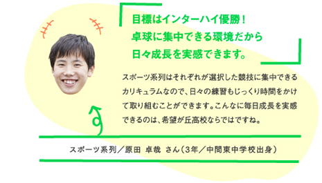 目標はインターハイ優勝！卓球に集中できる環境だから日々成長を実感できます。